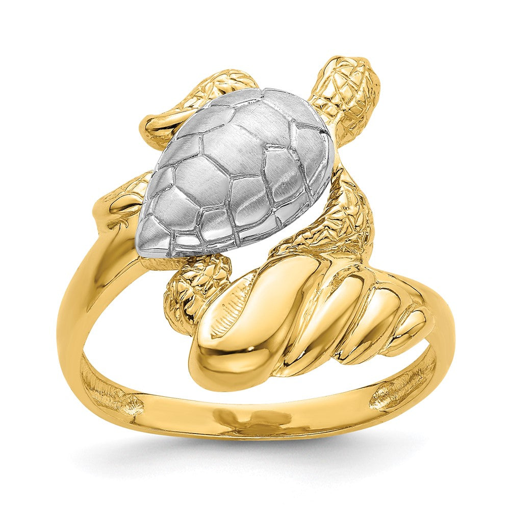 14K Gelbgold Ring mit Rhodium-Beschichtung, Schildkröten-Design