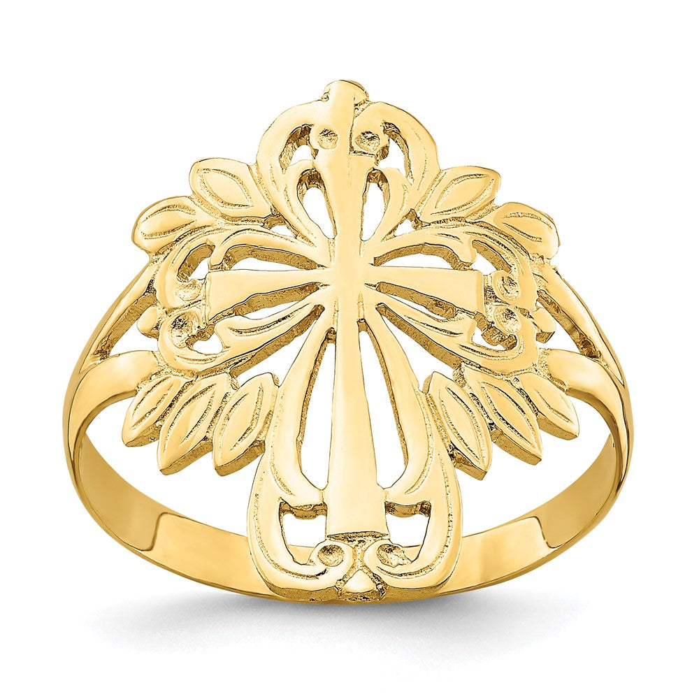 14K Gelbgold Polierter Kreuz-Ring mit Ausschnitt