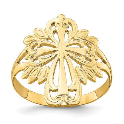 14K Gelbgold Polierter Kreuz-Ring mit Ausschnitt