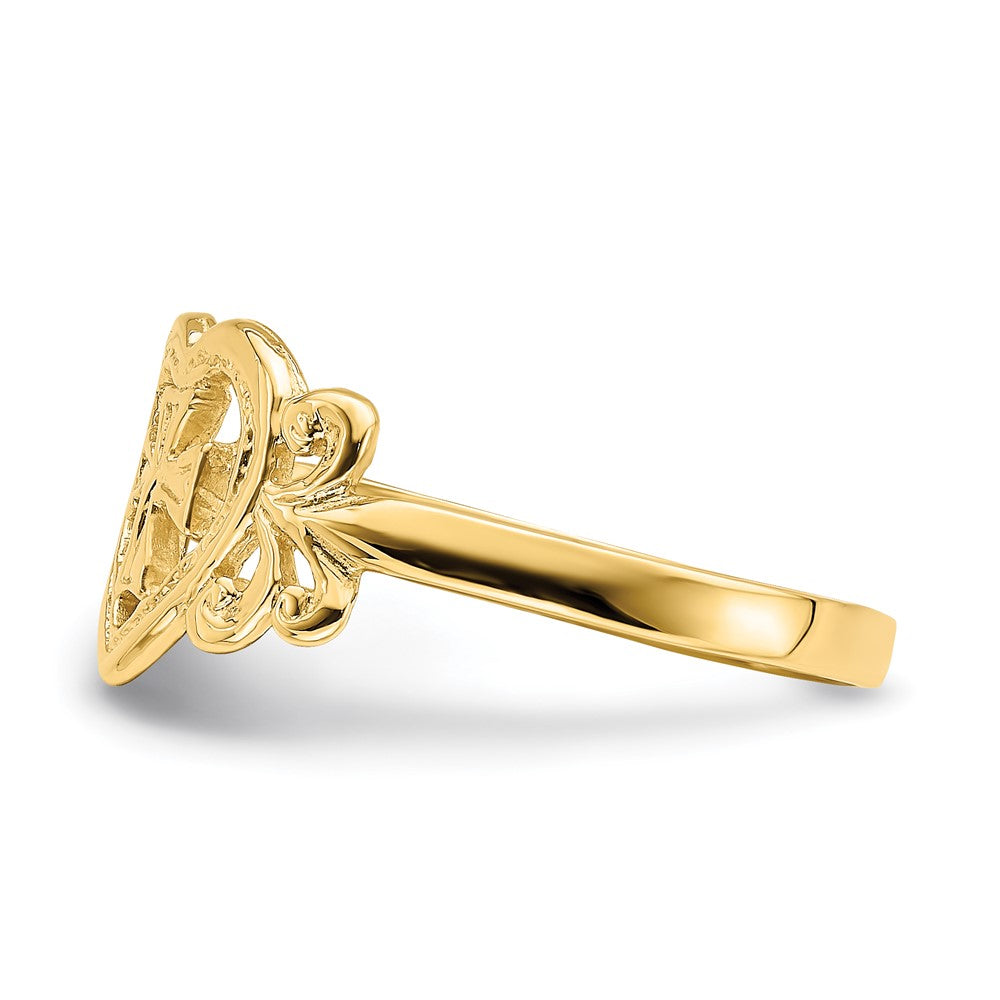 14K Gelbgold Poliert Kreuz in Herz Ring