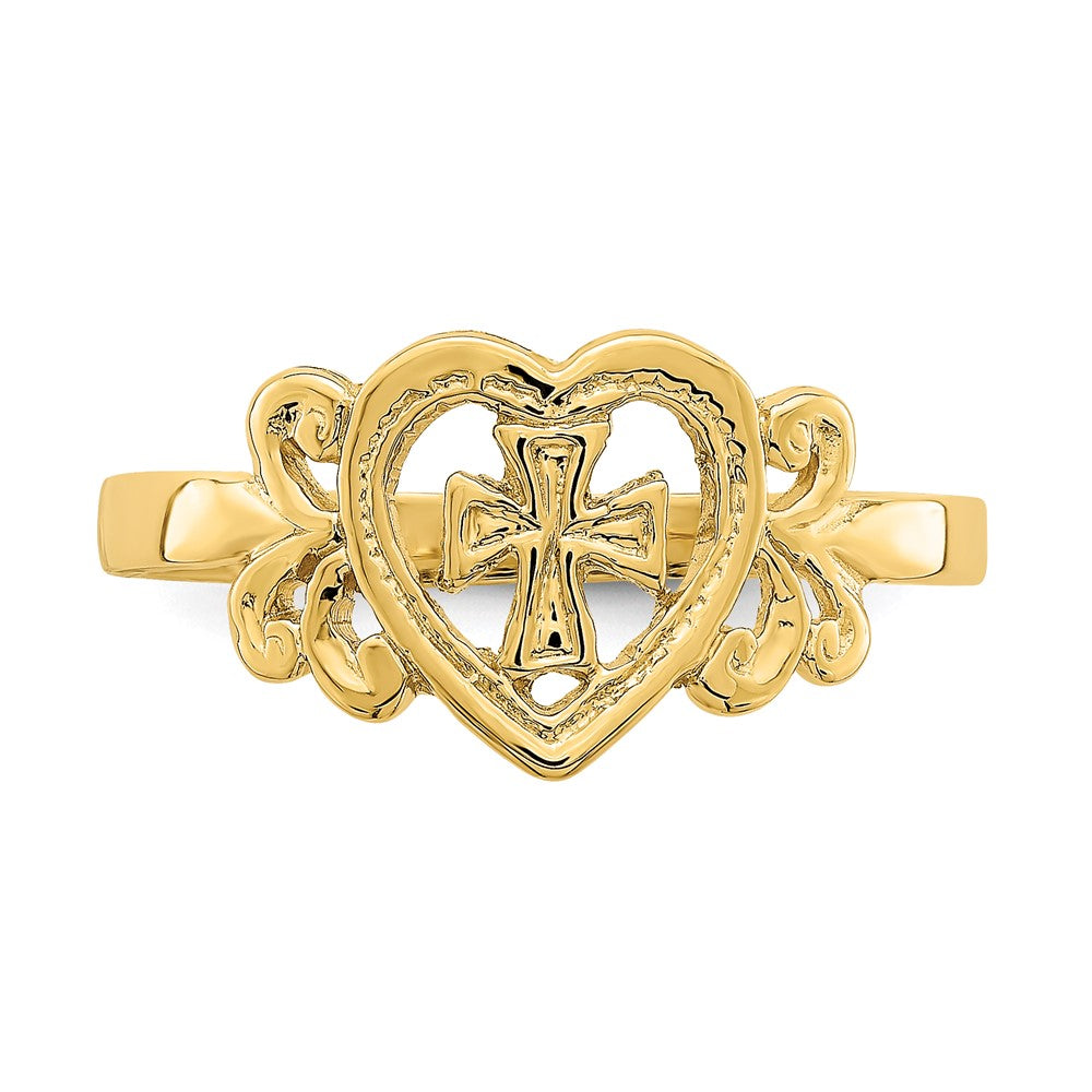 14K Gelbgold Poliert Kreuz in Herz Ring