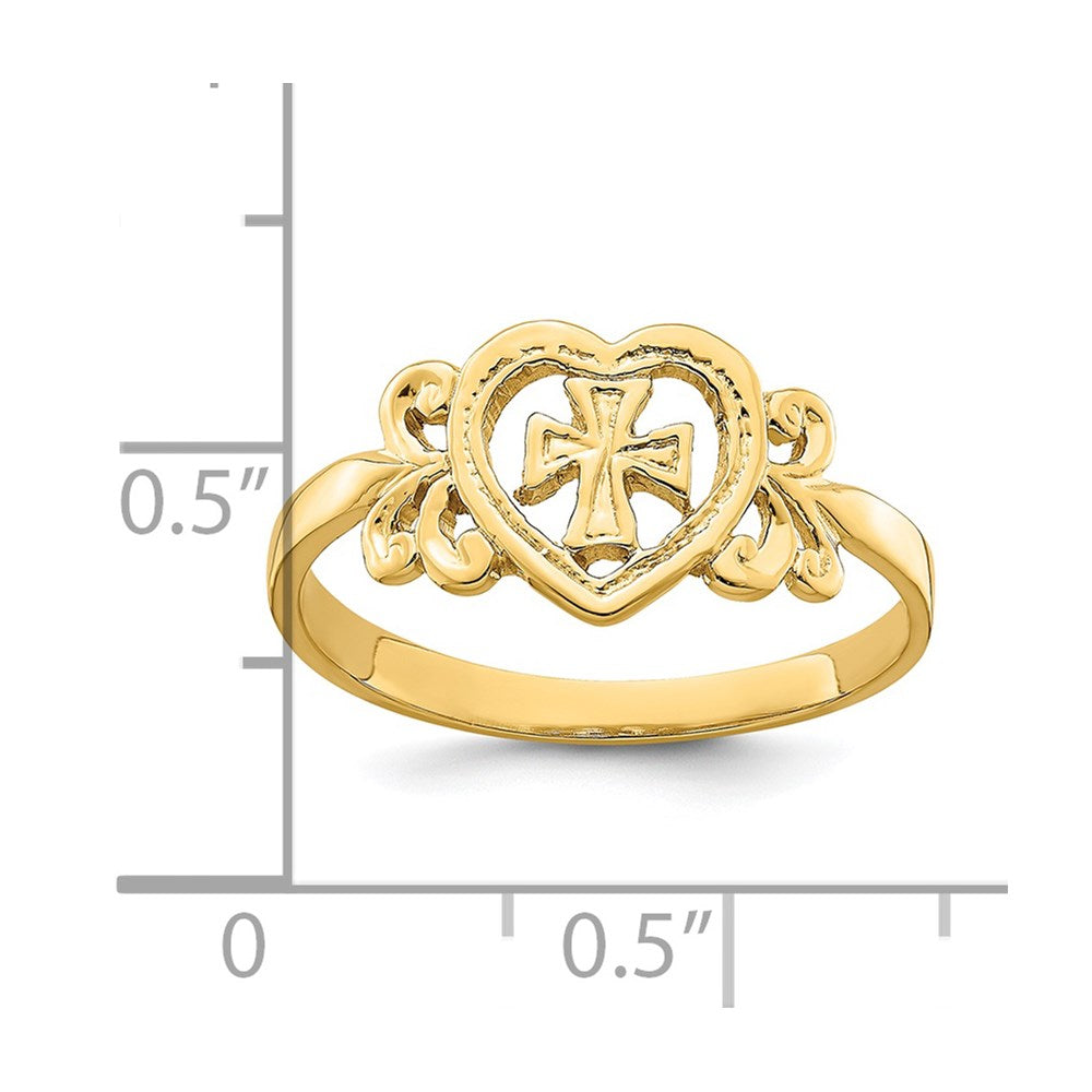 14K Gelbgold Poliert Kreuz in Herz Ring