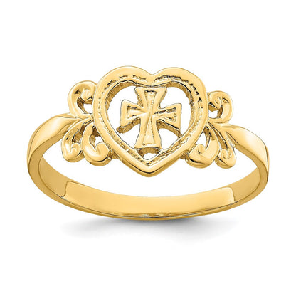 14K Gelbgold Poliert Kreuz in Herz Ring
