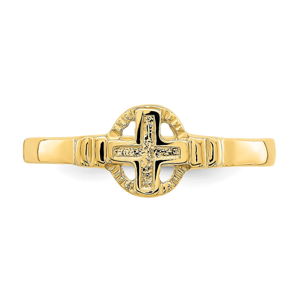 14K Gelbgold Poliert Kreuz in Kreis Ring