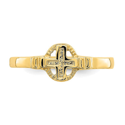 14K Gelbgold Poliert Kreuz in Kreis Ring