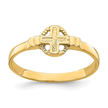 14K Gelbgold Poliert Kreuz in Kreis Ring