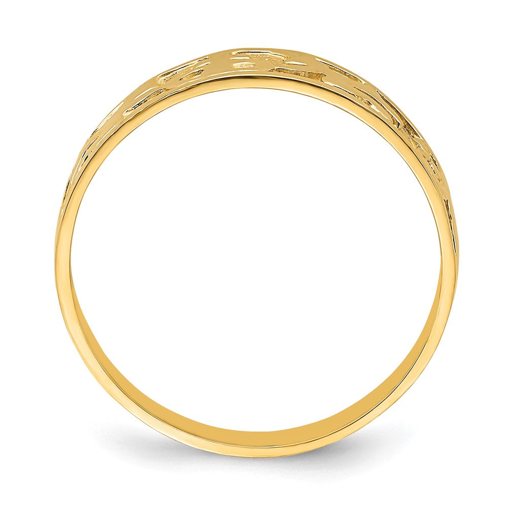 14K Gelbgold Ring mit strukturierter und polierter Tauben-Gravur