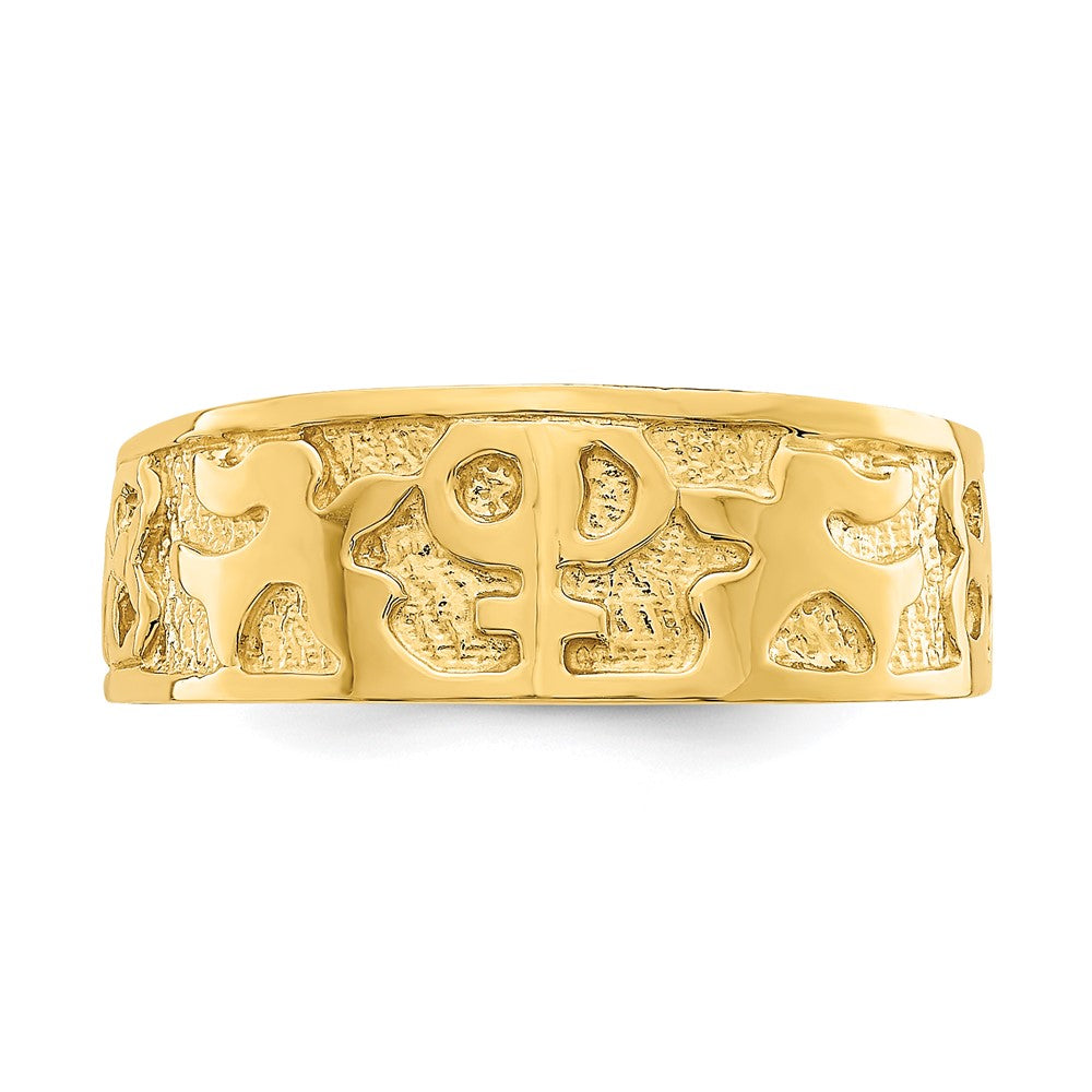 14K Gelbgold Ring mit strukturierter und polierter Tauben-Gravur