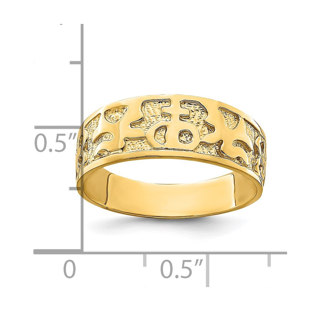 14K Gelbgold Ring mit strukturierter und polierter Tauben-Gravur