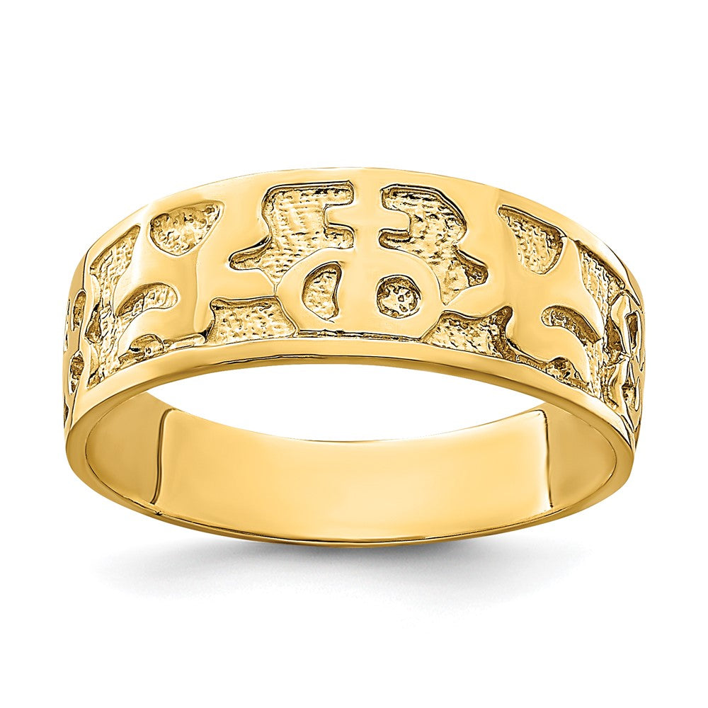 14K Gelbgold Ring mit strukturierter und polierter Tauben-Gravur