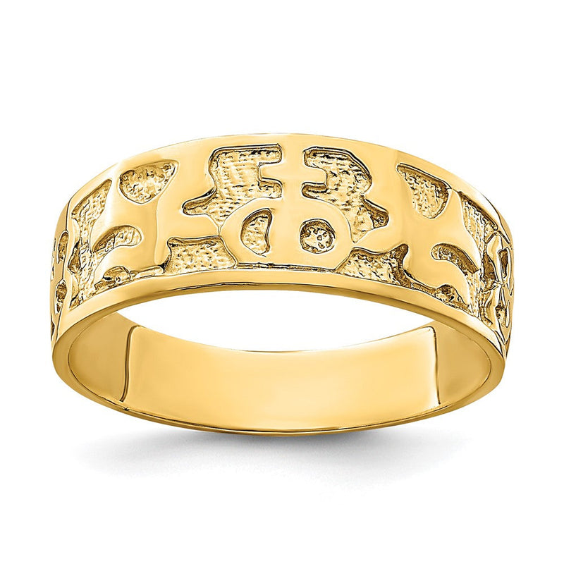 14K Gelbgold Ring mit strukturierter und polierter Tauben-Gravur