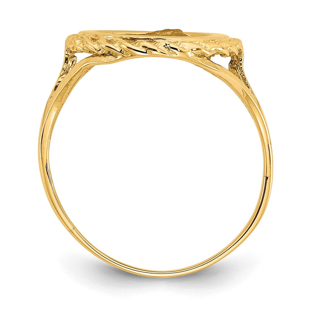 14K Gelbgold Ring mit Engelsmünze und Seilrahmen