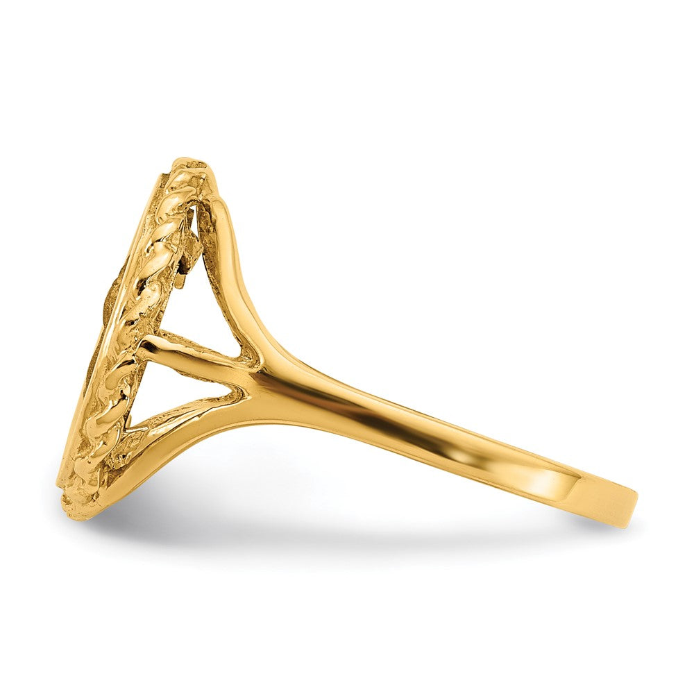 14K Gelbgold Ring mit Engelsmünze und Seilrahmen