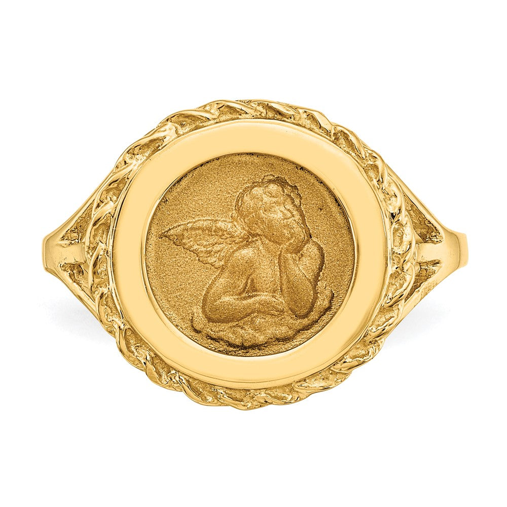 14K Gelbgold Ring mit Engelsmünze und Seilrahmen