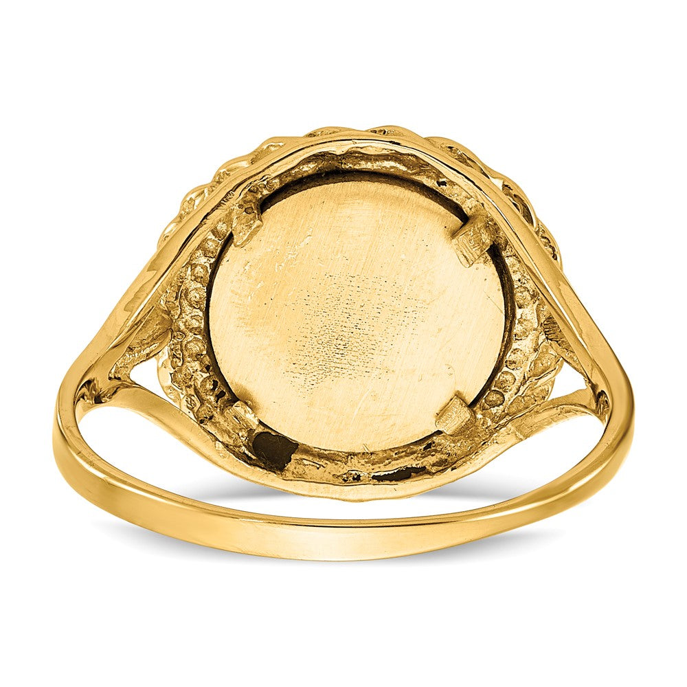 14K Gelbgold Ring mit Engelsmünze und Seilrahmen