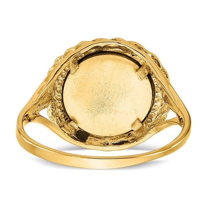 14K Gelbgold Ring mit Engelsmünze und Seilrahmen