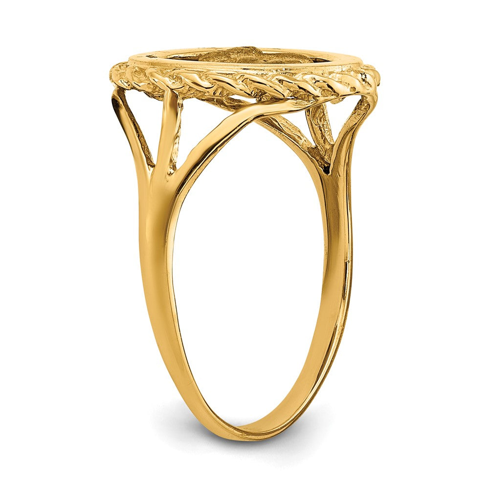 14K Gelbgold Ring mit Engelsmünze und Seilrahmen