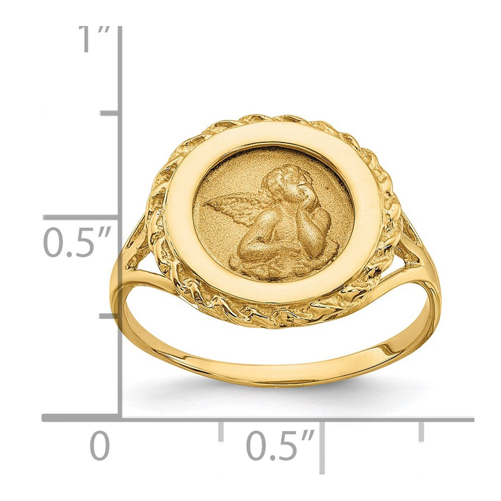14K Gelbgold Ring mit Engelsmünze und Seilrahmen