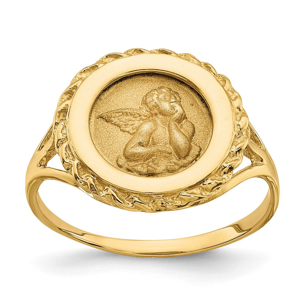 14K Gelbgold Ring mit Engelsmünze und Seilrahmen