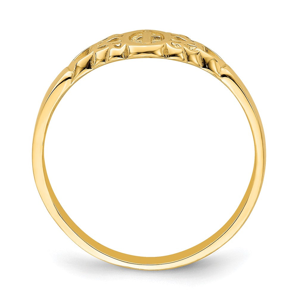 14K Gelbgold Ring mit Kreuz in Oval-Design mit Schnörkel und Herz