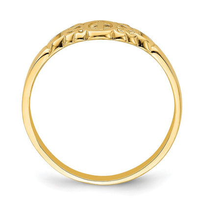 14K Gelbgold Ring mit Kreuz in Oval-Design mit Schnörkel und Herz