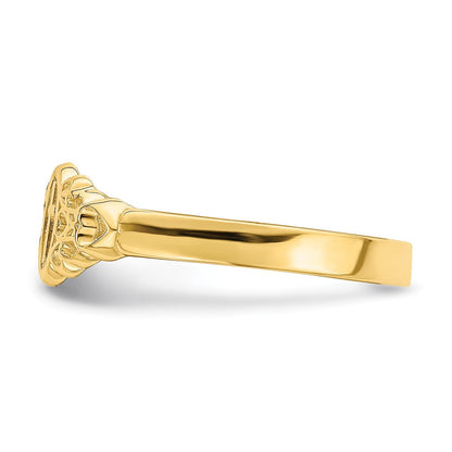 14K Gelbgold Ring mit Kreuz in Oval-Design mit Schnörkel und Herz