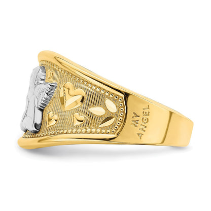 14K Gelbgold Ring mit Rhodium, Engel und Herz