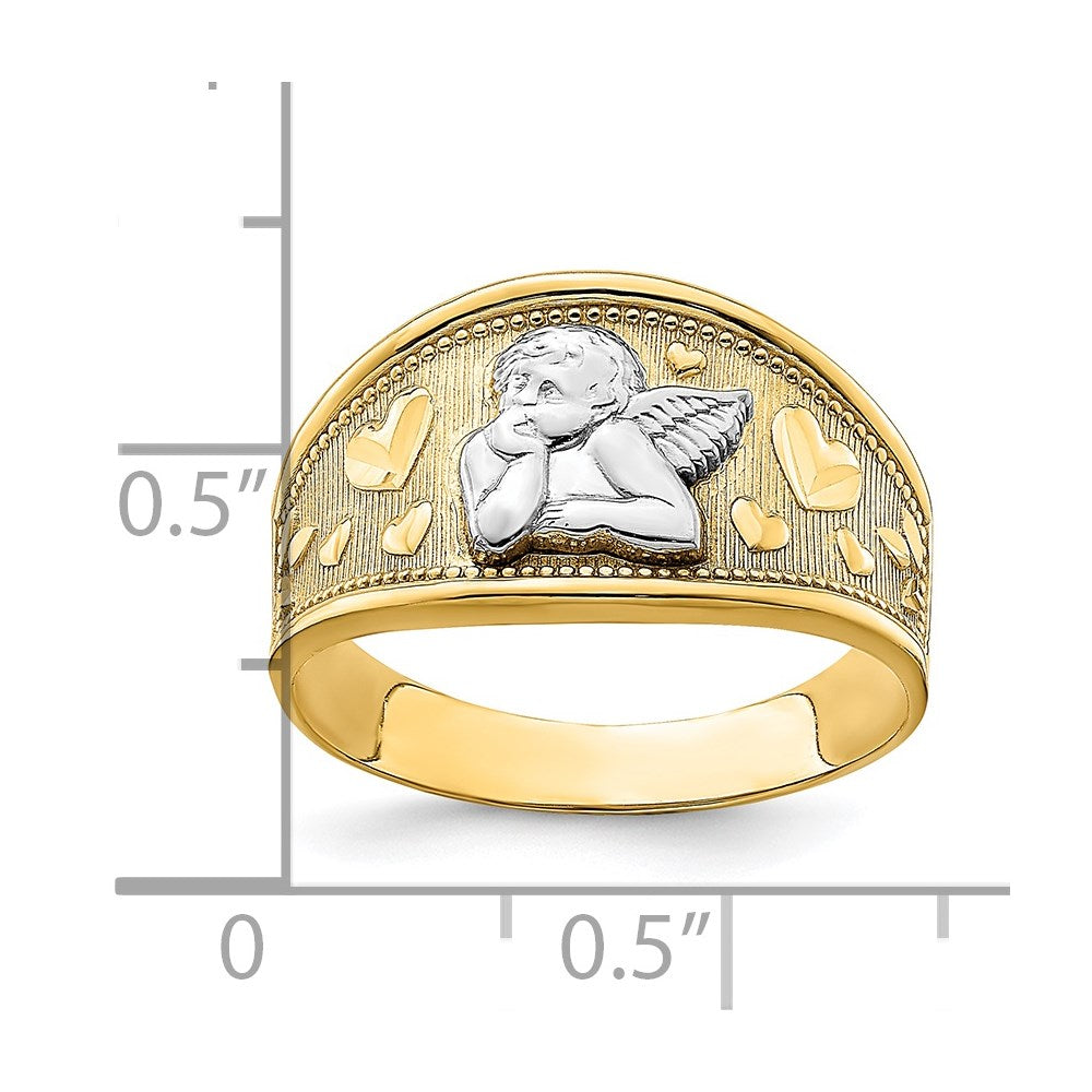 14K Gelbgold Ring mit Rhodium, Engel und Herz