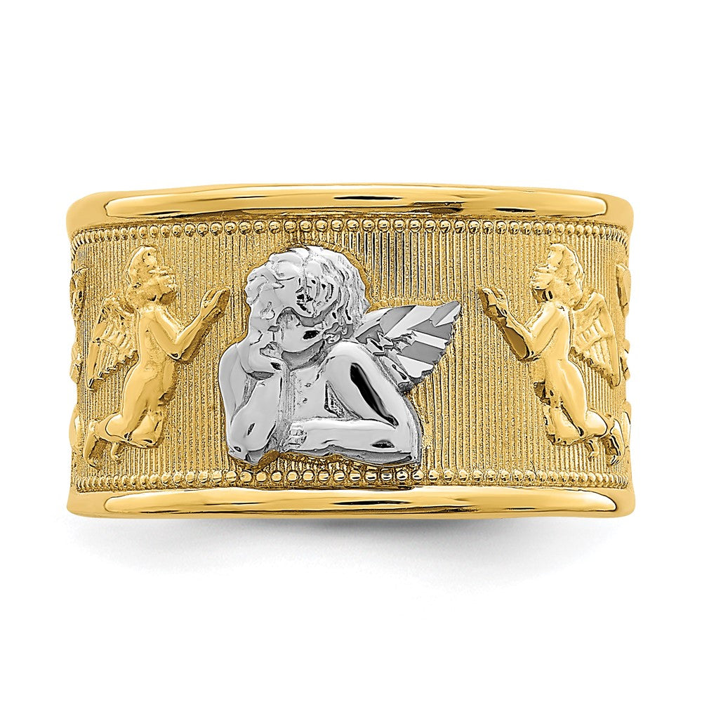 14K Gelbgold Engelsring mit Rhodium