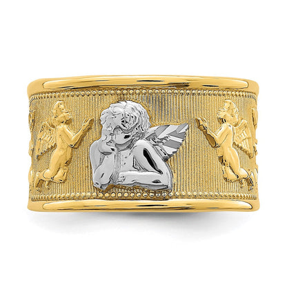 14K Gelbgold Engelsring mit Rhodium