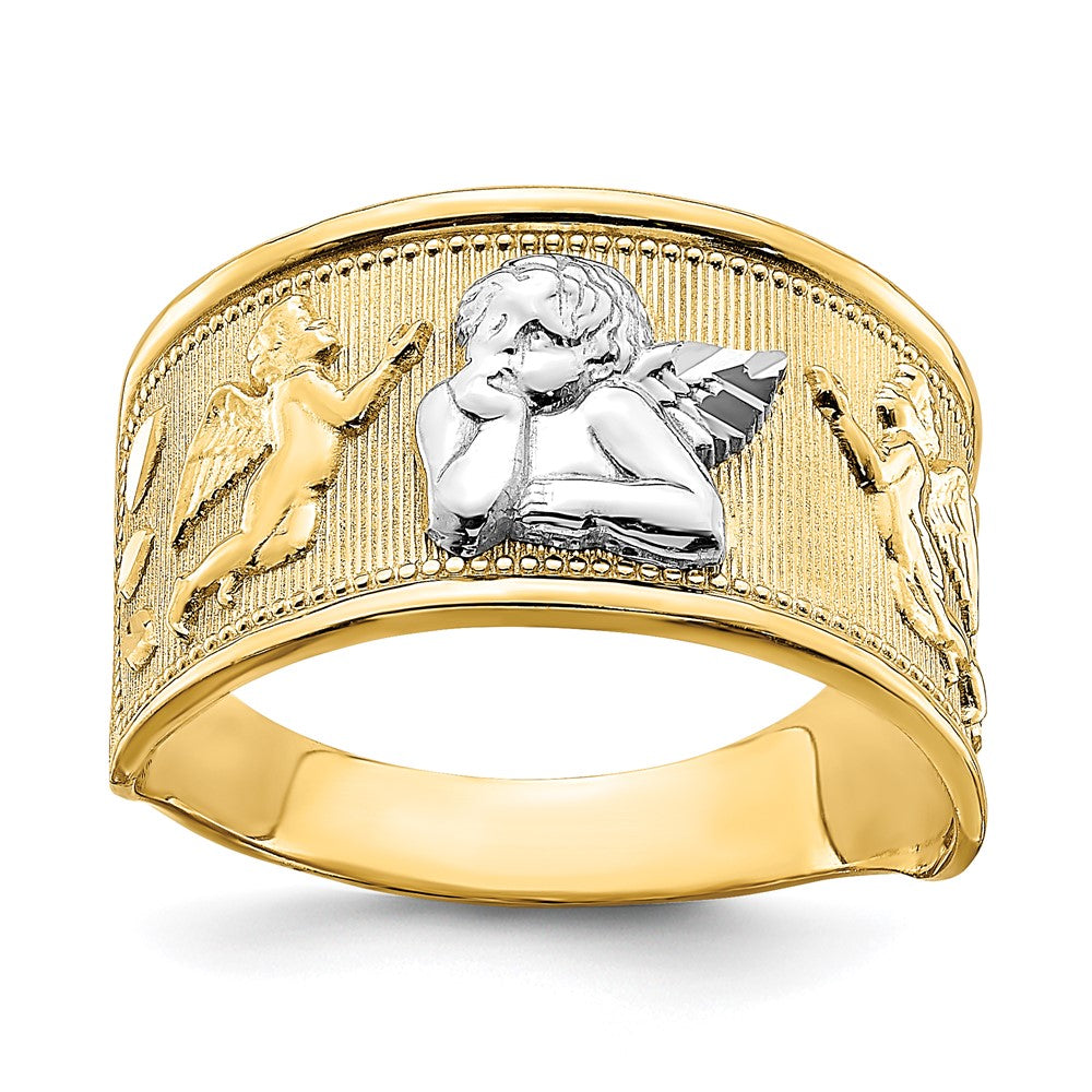 14K Gelbgold Engelsring mit Rhodium