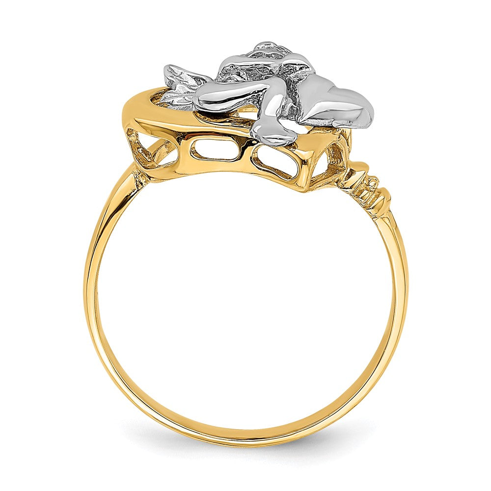 14K Bicolor-Gold Ring mit Cherub, der ein Herz hält
