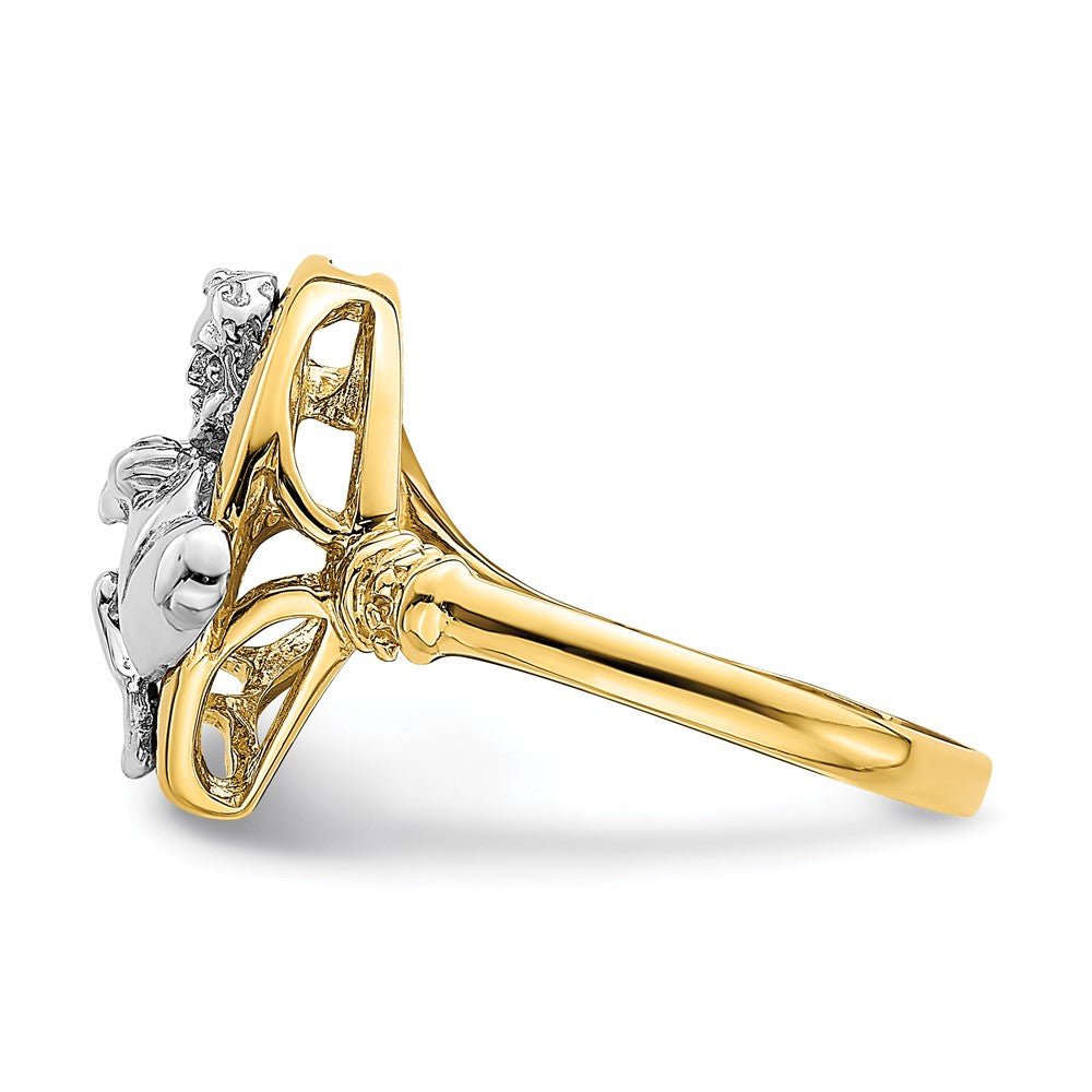 14K Bicolor-Gold Ring mit Cherub, der ein Herz hält