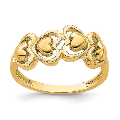 14K Gelbgold Ring mit polierten Herzen