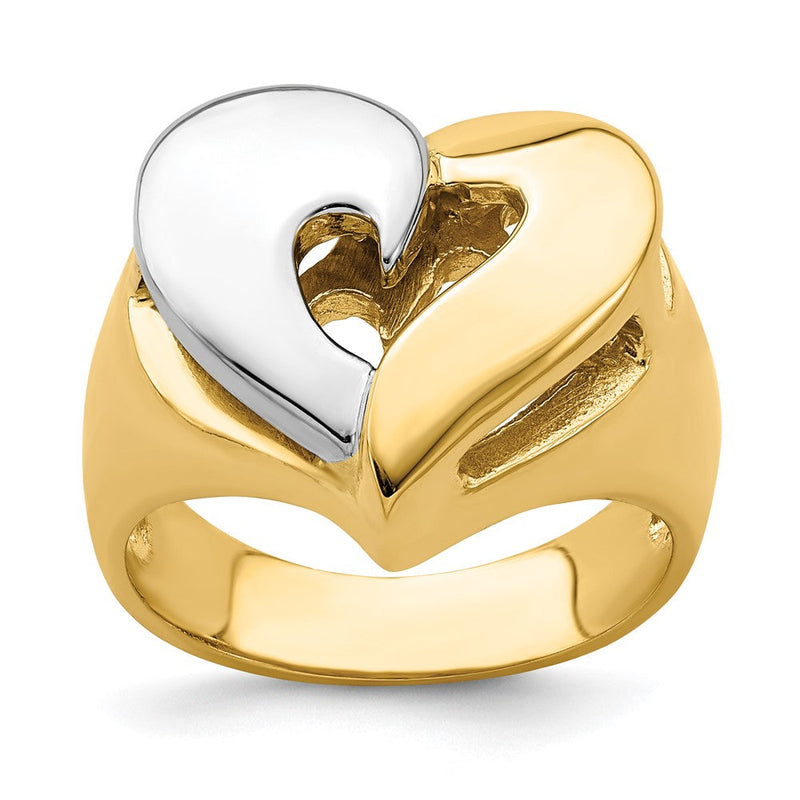 14K Bicolor Gold Ring mit Herzmotiv, poliert