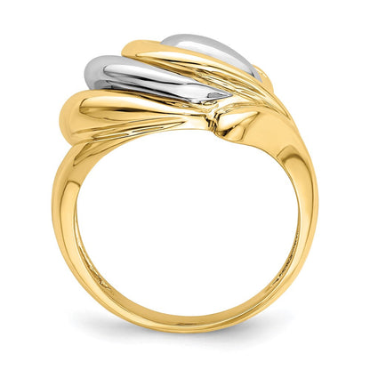 14K Bicolor-Gold Hufeisen-Wirbel-Ring