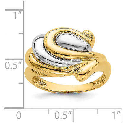 14K Bicolor-Gold Hufeisen-Wirbel-Ring