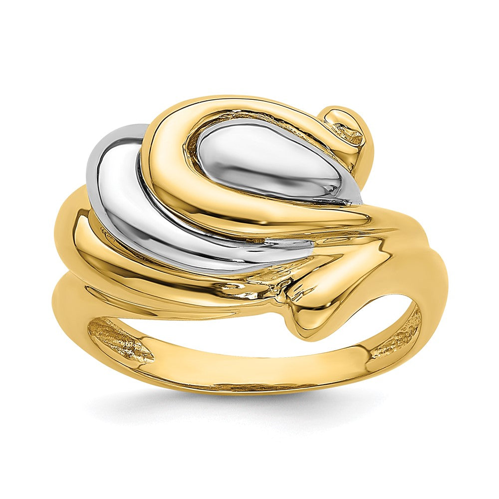 14K Bicolor-Gold Hufeisen-Wirbel-Ring