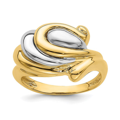 14K Bicolor-Gold Hufeisen-Wirbel-Ring