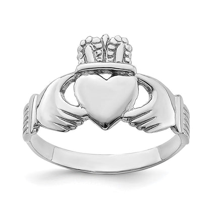 14K Weißgold Claddagh-Ring, poliert