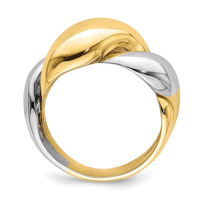 14K Bicolor Gold Polierter Gedrehter Bombierter Ring