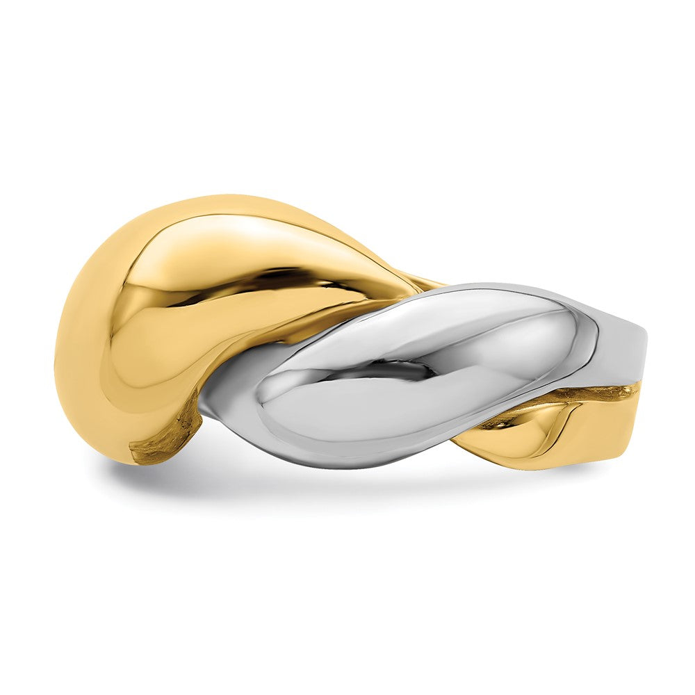 14K Bicolor Gold Polierter Gedrehter Bombierter Ring