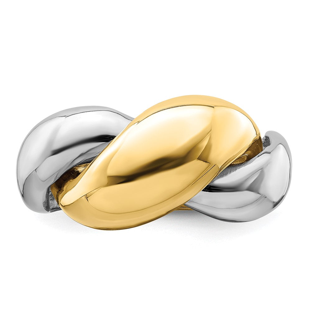 14K Bicolor Gold Polierter Gedrehter Bombierter Ring