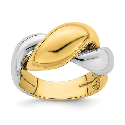 14K Bicolor Gold Polierter Gedrehter Bombierter Ring