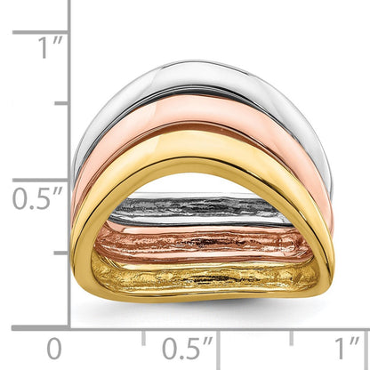 14K Tricolor-Gold Ring mit dreifacher Wellenform