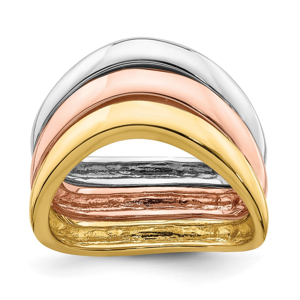 14K Tricolor-Gold Ring mit dreifacher Wellenform