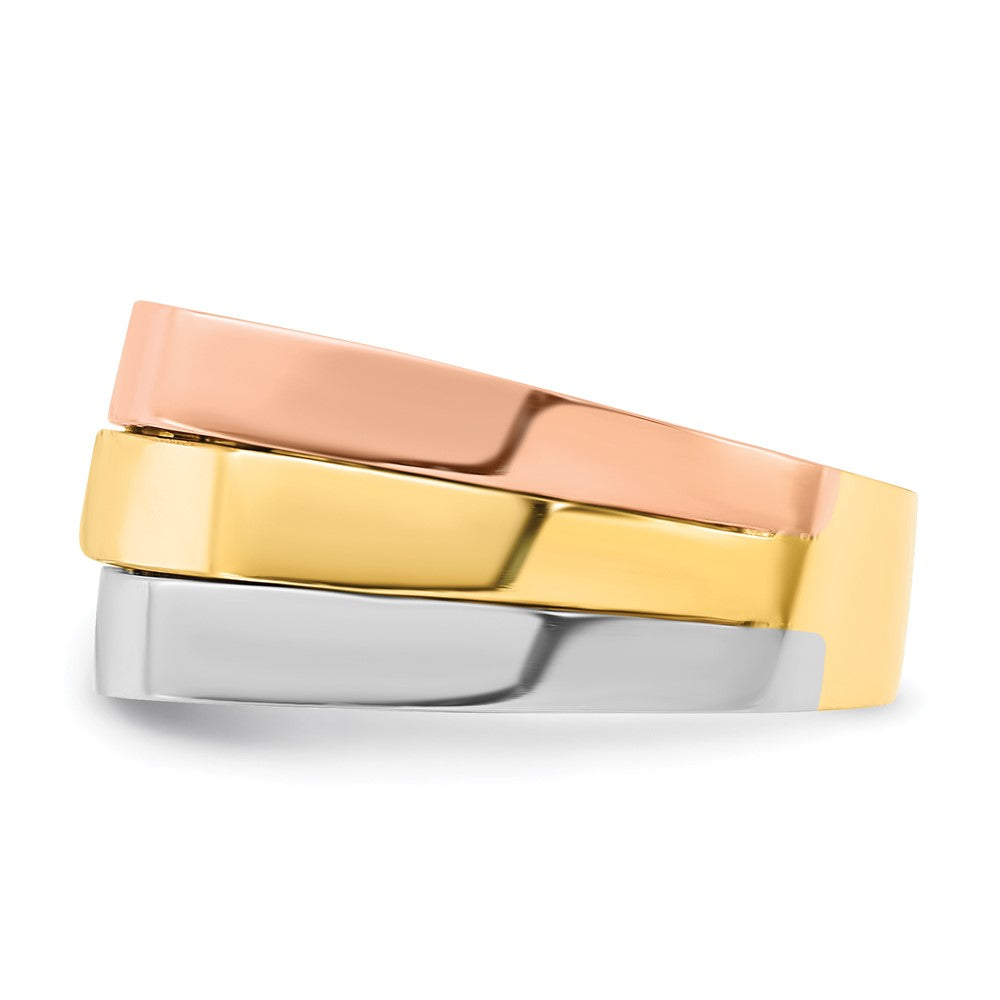 14K Tricolor Gold Ring mit modernem, flachem Design
