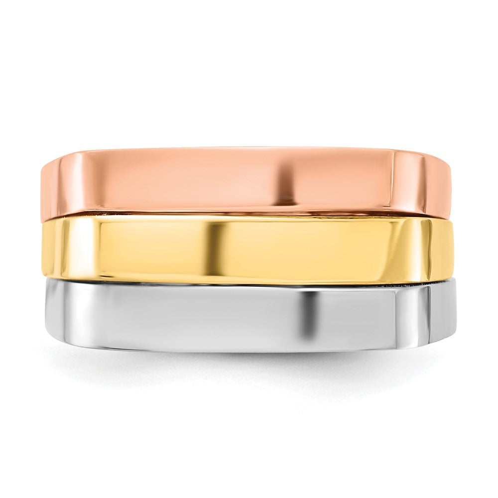 14K Tricolor Gold Ring mit modernem, flachem Design
