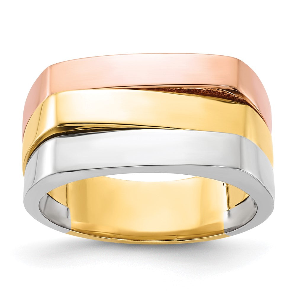 14K Tricolor Gold Ring mit modernem, flachem Design
