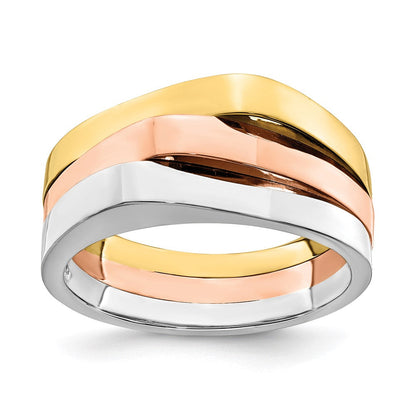 14K Tricolor Gold Ring mit dreifach erhöhter Spitze